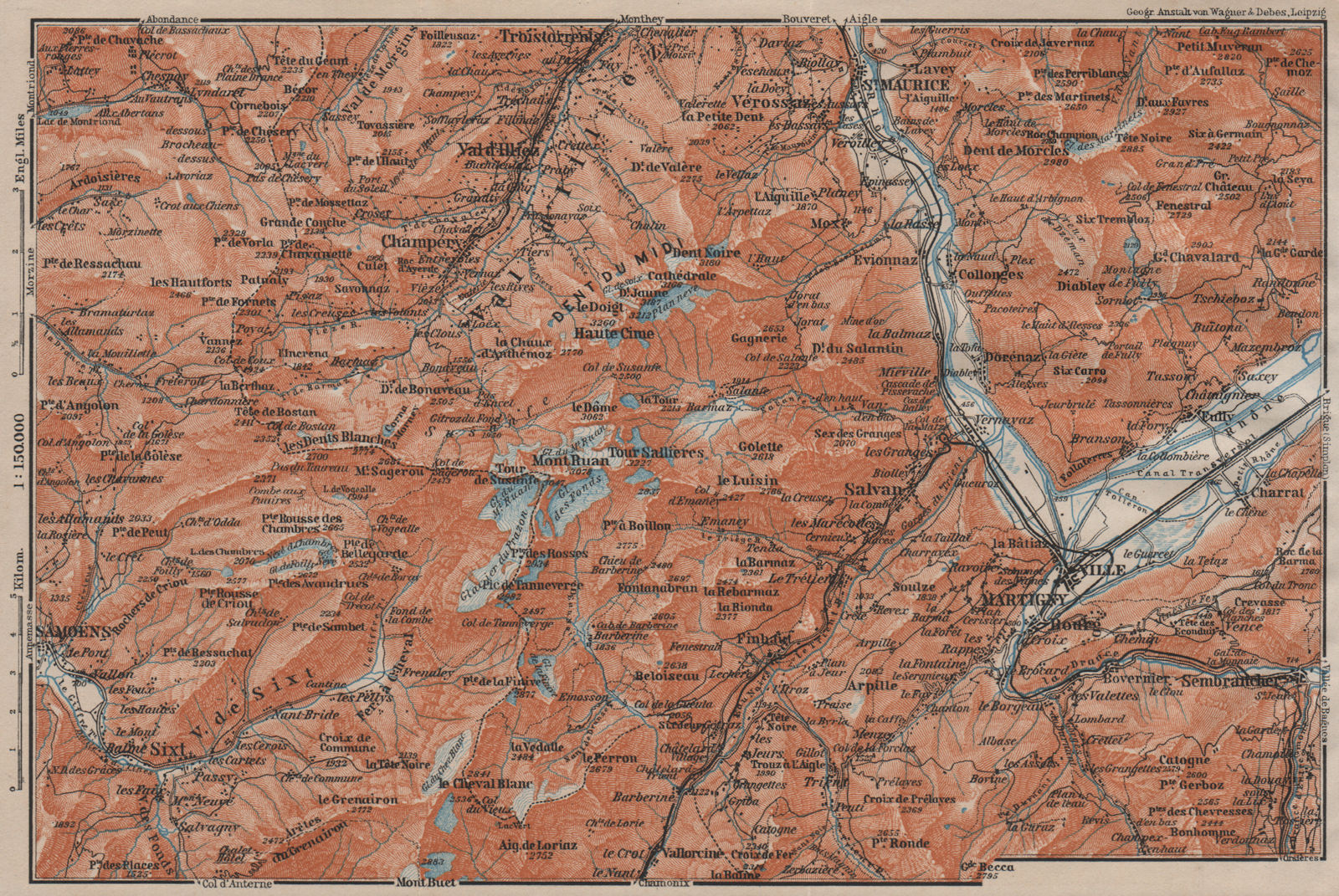 VAL D'ILLIEZ/DENT DU MIDI.Champéry Samoëns Avoriaz Morzinette Martigny 1911 map